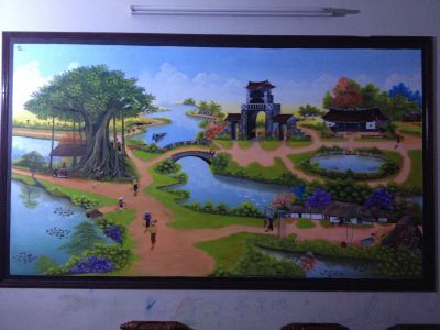vẽ tranh tường phòng khách tranh đồng quê